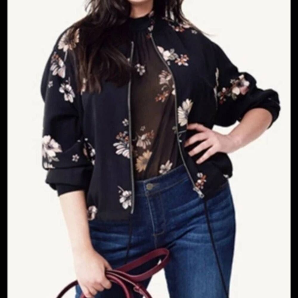 Who What Wear Scattered Sakura Bomber Jacket